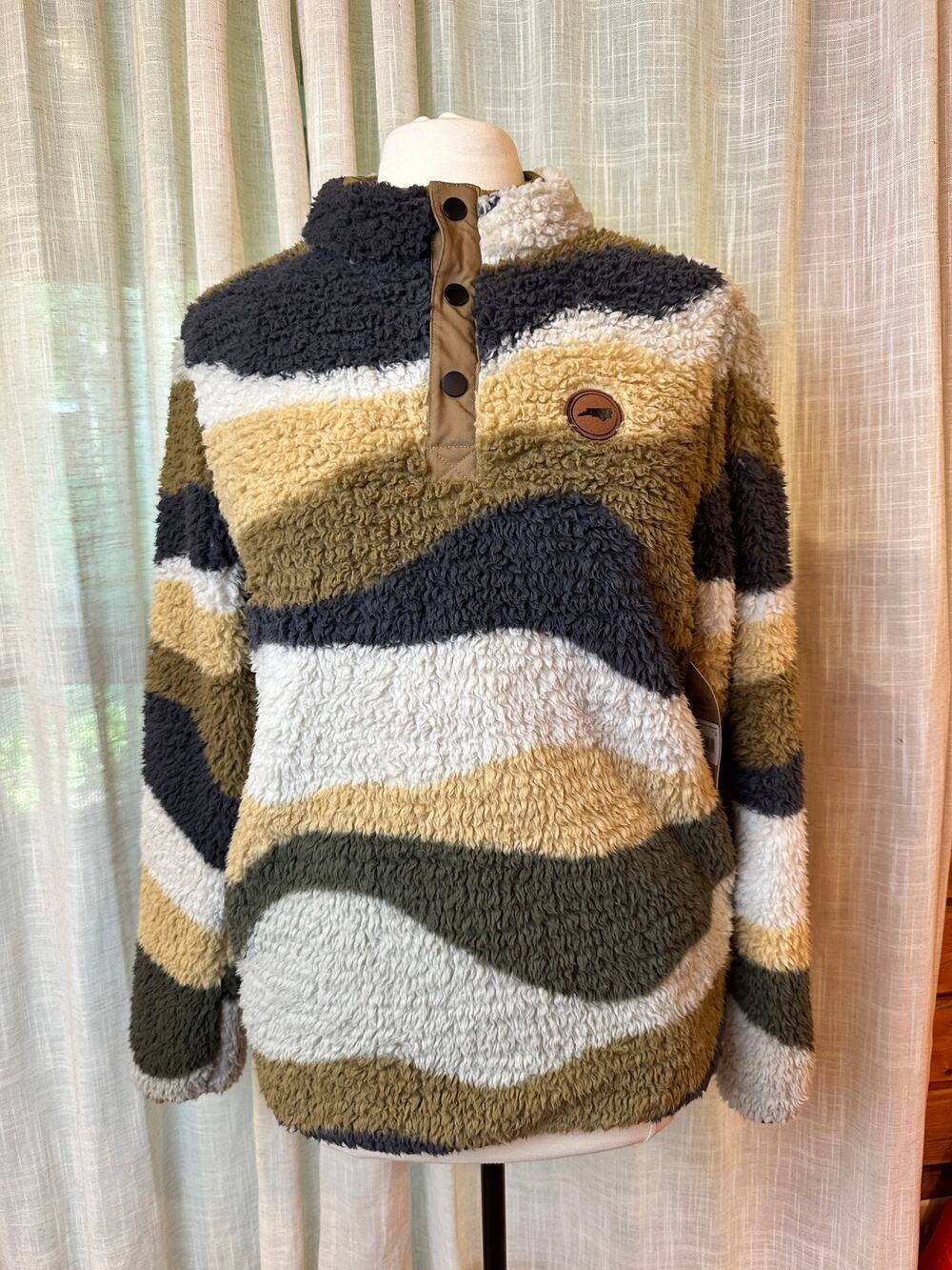 Home Free NWT Sherpa Pullover Multicolor Camo Wavy Snap Fleece